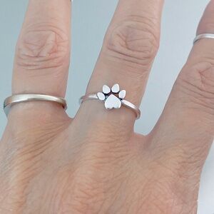 Sterling Silver Heart Paw Print Ring, Love Dog Jewelry, Puppies, Animal Pets